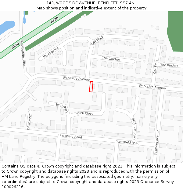 143, WOODSIDE AVENUE, BENFLEET, SS7 4NH: Location map and indicative extent of plot