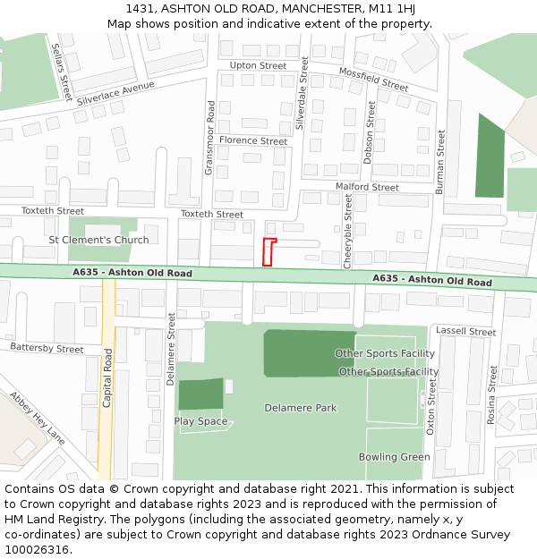 1431, ASHTON OLD ROAD, MANCHESTER, M11 1HJ: Location map and indicative extent of plot