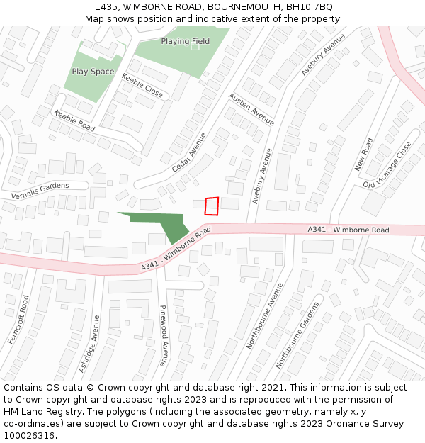 1435, WIMBORNE ROAD, BOURNEMOUTH, BH10 7BQ: Location map and indicative extent of plot