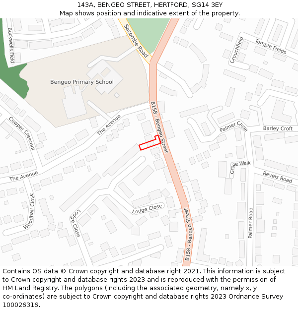 143A, BENGEO STREET, HERTFORD, SG14 3EY: Location map and indicative extent of plot