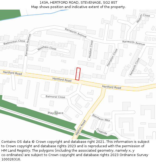 143A, HERTFORD ROAD, STEVENAGE, SG2 8ST: Location map and indicative extent of plot