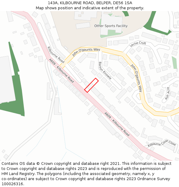 143A, KILBOURNE ROAD, BELPER, DE56 1SA: Location map and indicative extent of plot