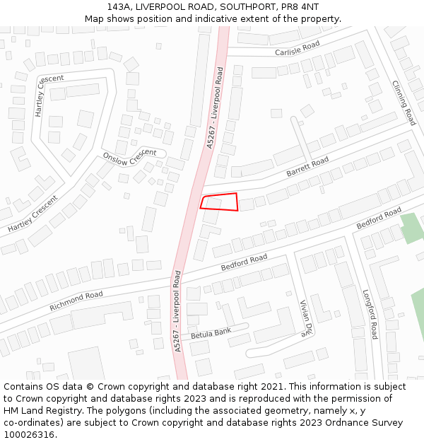 143A, LIVERPOOL ROAD, SOUTHPORT, PR8 4NT: Location map and indicative extent of plot