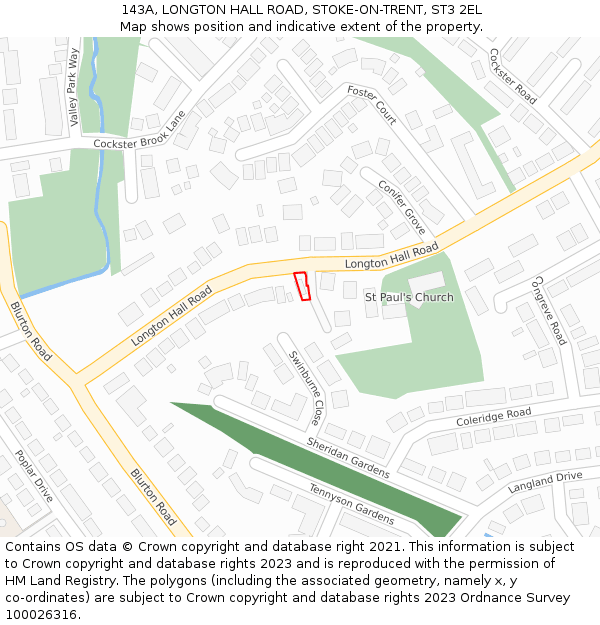 143A, LONGTON HALL ROAD, STOKE-ON-TRENT, ST3 2EL: Location map and indicative extent of plot