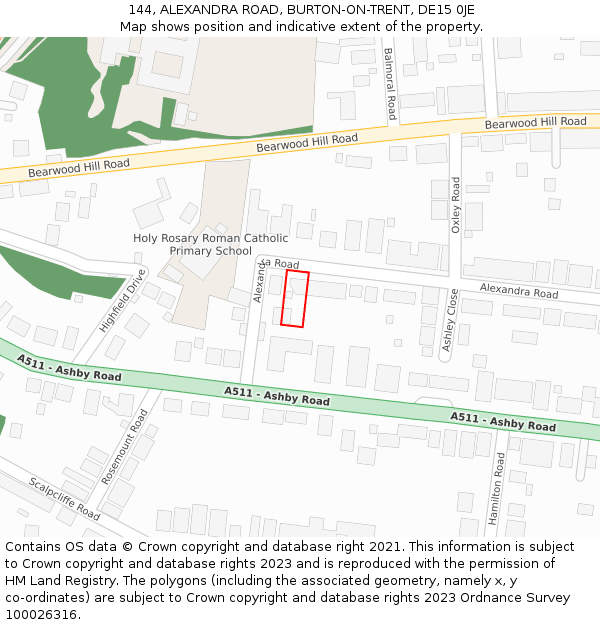 144, ALEXANDRA ROAD, BURTON-ON-TRENT, DE15 0JE: Location map and indicative extent of plot