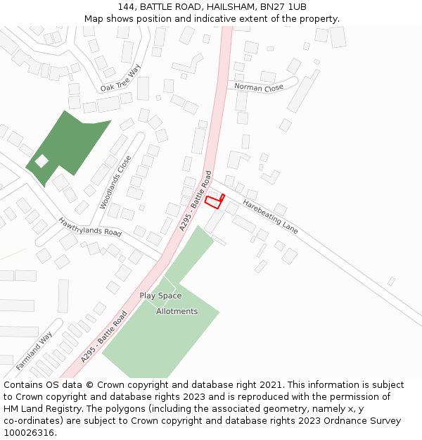 144, BATTLE ROAD, HAILSHAM, BN27 1UB: Location map and indicative extent of plot