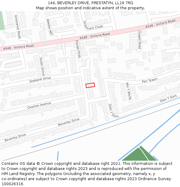 144, BEVERLEY DRIVE, PRESTATYN, LL19 7RG: Location map and indicative extent of plot