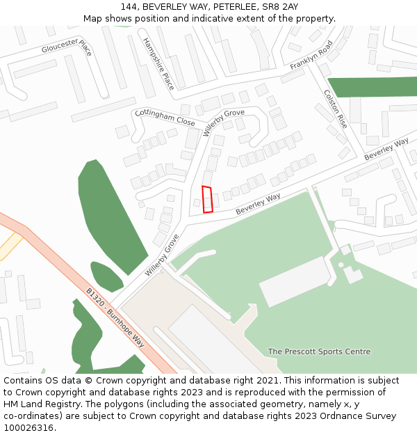 144, BEVERLEY WAY, PETERLEE, SR8 2AY: Location map and indicative extent of plot