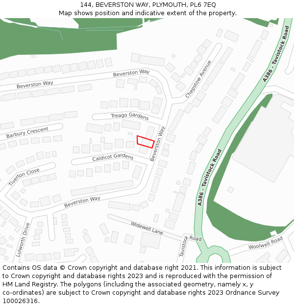 144, BEVERSTON WAY, PLYMOUTH, PL6 7EQ: Location map and indicative extent of plot