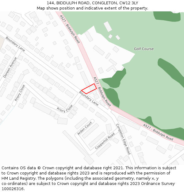144, BIDDULPH ROAD, CONGLETON, CW12 3LY: Location map and indicative extent of plot