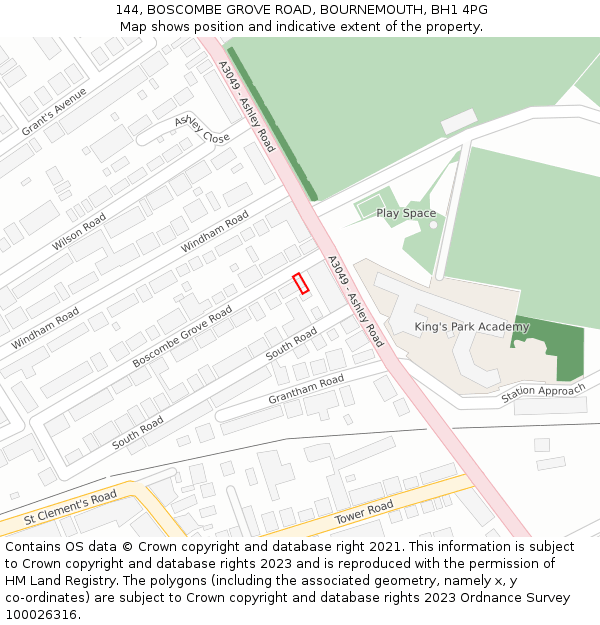 144, BOSCOMBE GROVE ROAD, BOURNEMOUTH, BH1 4PG: Location map and indicative extent of plot