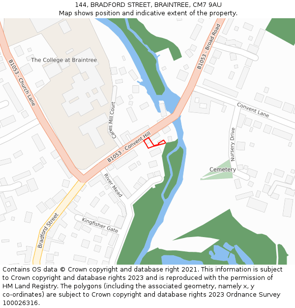 144, BRADFORD STREET, BRAINTREE, CM7 9AU: Location map and indicative extent of plot