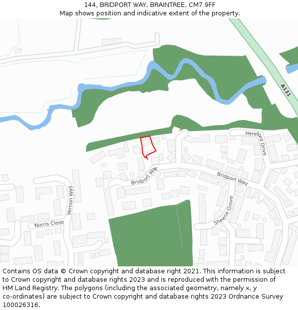 144, BRIDPORT WAY, BRAINTREE, CM7 9FF: Location map and indicative extent of plot