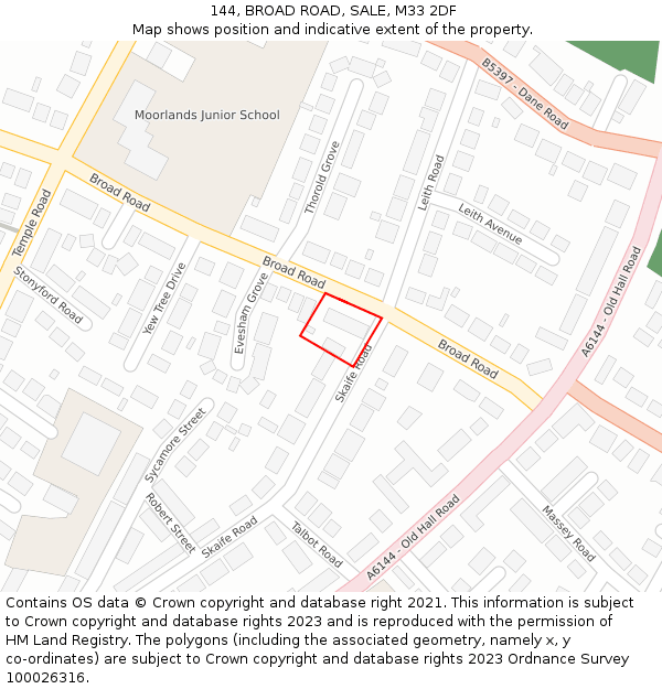 144, BROAD ROAD, SALE, M33 2DF: Location map and indicative extent of plot