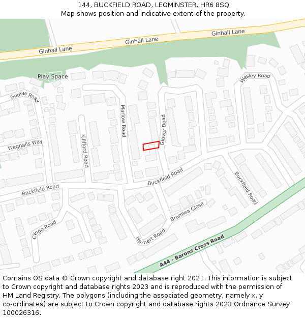 144, BUCKFIELD ROAD, LEOMINSTER, HR6 8SQ: Location map and indicative extent of plot