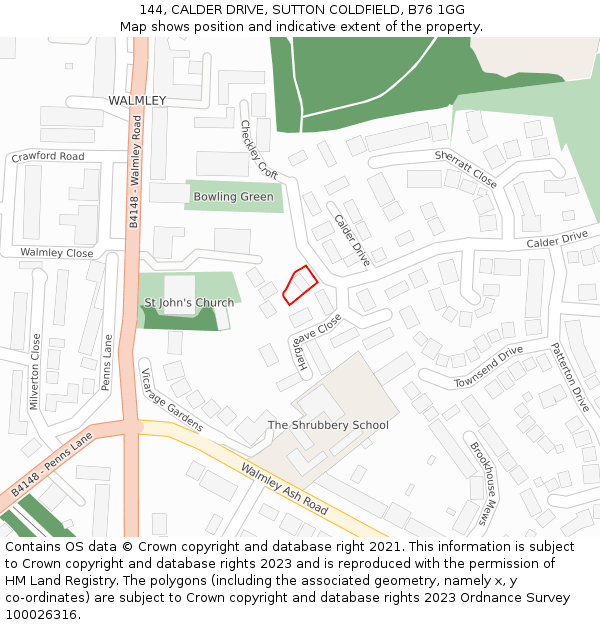 144, CALDER DRIVE, SUTTON COLDFIELD, B76 1GG: Location map and indicative extent of plot