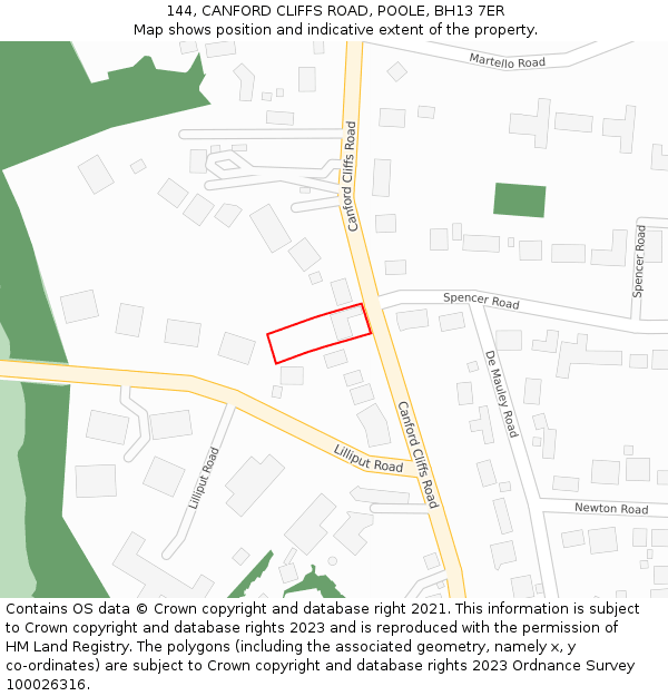 144, CANFORD CLIFFS ROAD, POOLE, BH13 7ER: Location map and indicative extent of plot