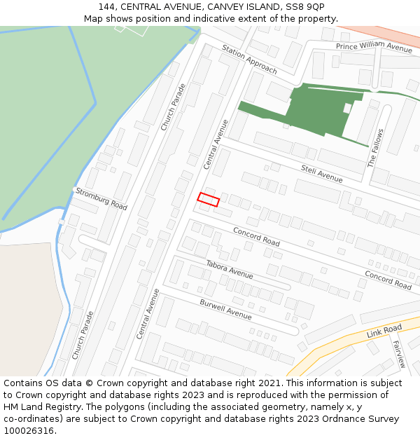 144, CENTRAL AVENUE, CANVEY ISLAND, SS8 9QP: Location map and indicative extent of plot