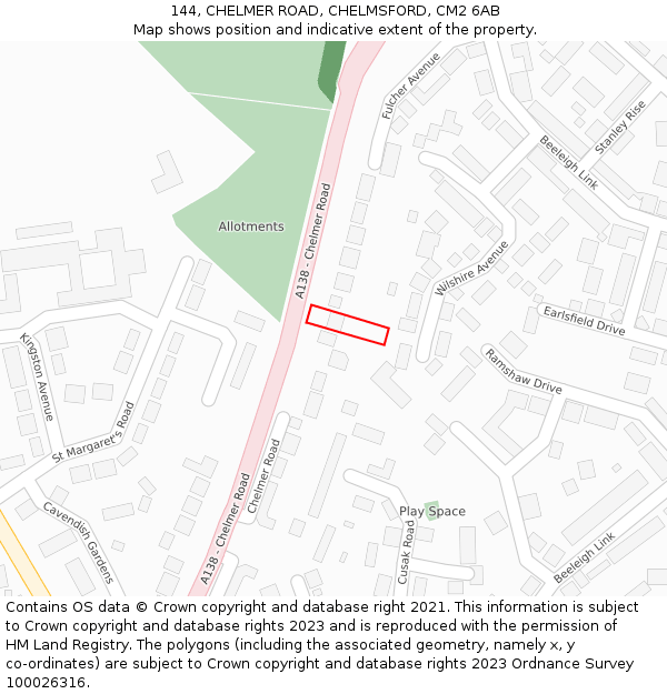 144, CHELMER ROAD, CHELMSFORD, CM2 6AB: Location map and indicative extent of plot