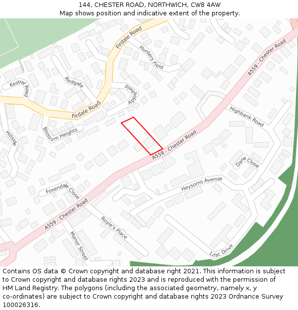 144, CHESTER ROAD, NORTHWICH, CW8 4AW: Location map and indicative extent of plot