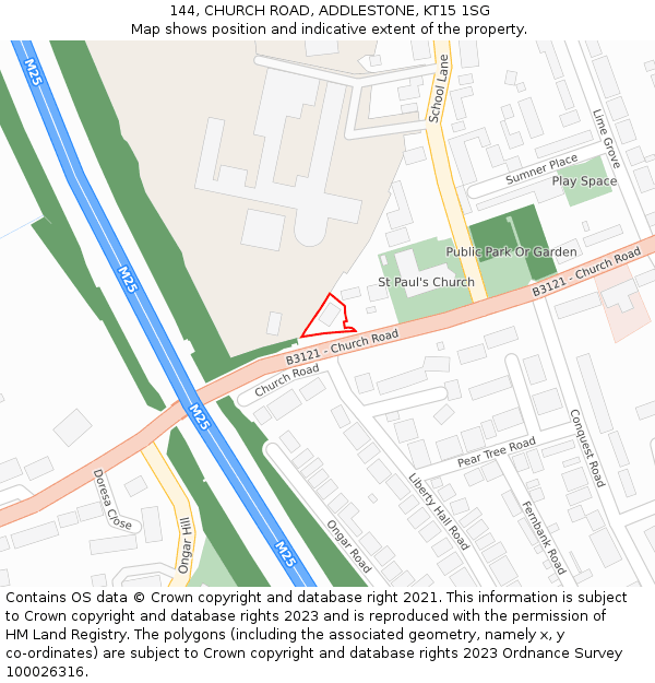 144, CHURCH ROAD, ADDLESTONE, KT15 1SG: Location map and indicative extent of plot