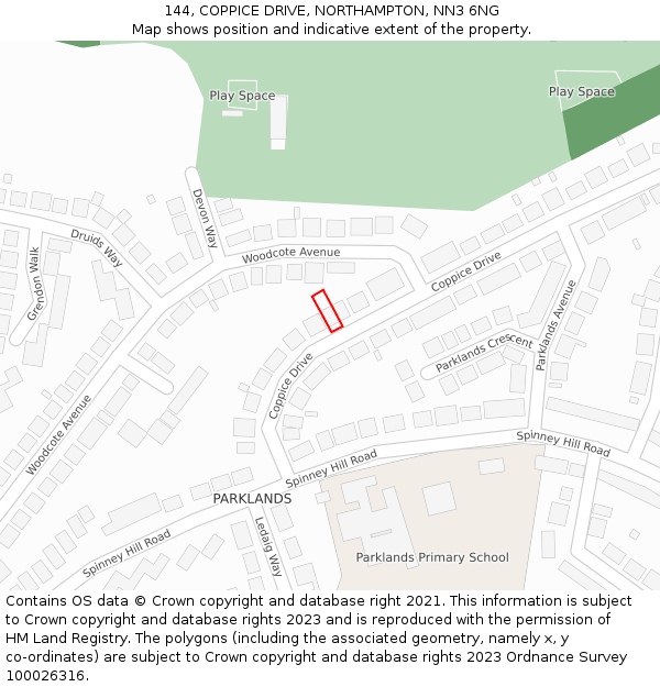 144, COPPICE DRIVE, NORTHAMPTON, NN3 6NG: Location map and indicative extent of plot