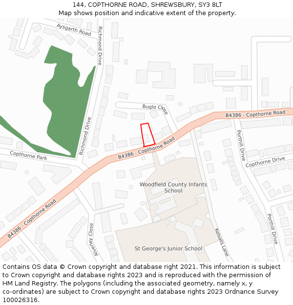 144, COPTHORNE ROAD, SHREWSBURY, SY3 8LT: Location map and indicative extent of plot