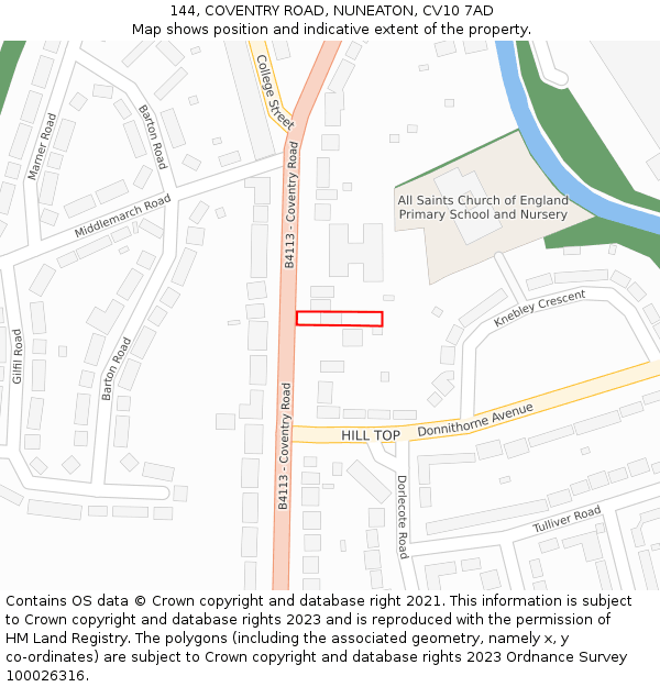144, COVENTRY ROAD, NUNEATON, CV10 7AD: Location map and indicative extent of plot