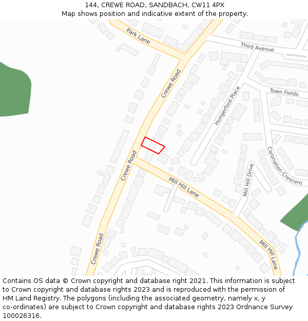 144, CREWE ROAD, SANDBACH, CW11 4PX: Location map and indicative extent of plot
