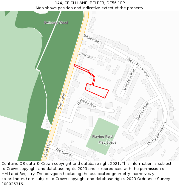 144, CRICH LANE, BELPER, DE56 1EP: Location map and indicative extent of plot