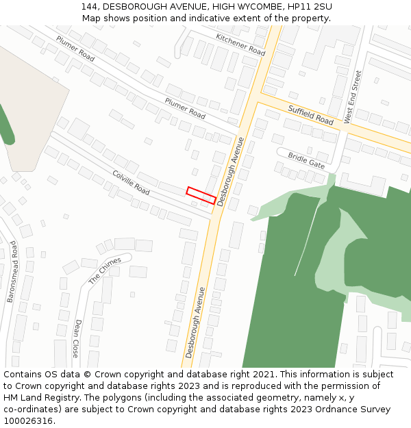 144, DESBOROUGH AVENUE, HIGH WYCOMBE, HP11 2SU: Location map and indicative extent of plot