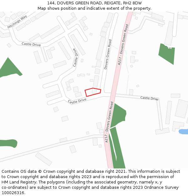 144, DOVERS GREEN ROAD, REIGATE, RH2 8DW: Location map and indicative extent of plot