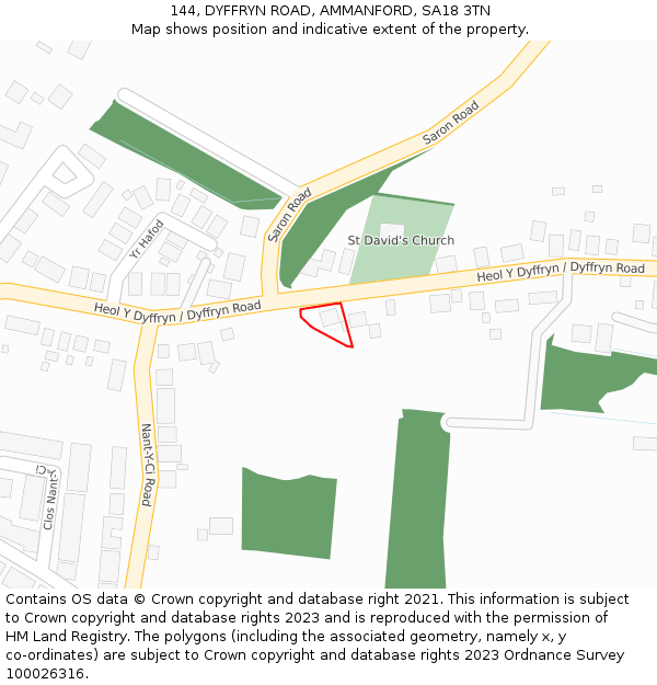 144, DYFFRYN ROAD, AMMANFORD, SA18 3TN: Location map and indicative extent of plot