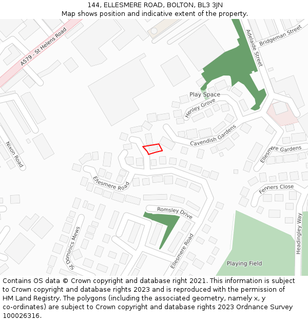 144, ELLESMERE ROAD, BOLTON, BL3 3JN: Location map and indicative extent of plot