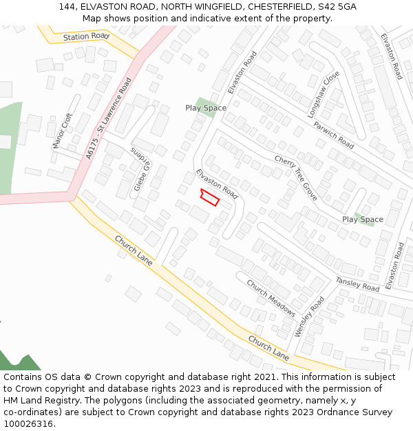 144, ELVASTON ROAD, NORTH WINGFIELD, CHESTERFIELD, S42 5GA: Location map and indicative extent of plot