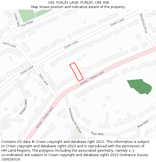 144, FOXLEY LANE, PURLEY, CR8 3NE: Location map and indicative extent of plot