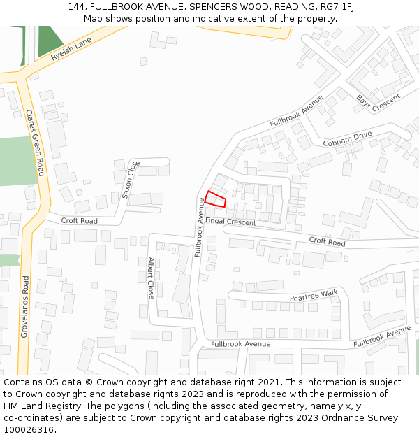 144, FULLBROOK AVENUE, SPENCERS WOOD, READING, RG7 1FJ: Location map and indicative extent of plot