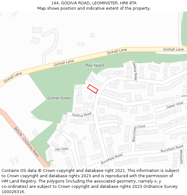 144, GODIVA ROAD, LEOMINSTER, HR6 8TA: Location map and indicative extent of plot