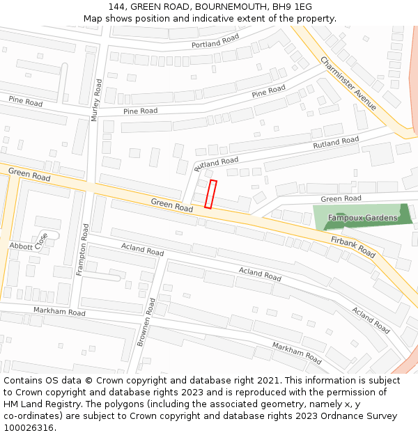 144, GREEN ROAD, BOURNEMOUTH, BH9 1EG: Location map and indicative extent of plot