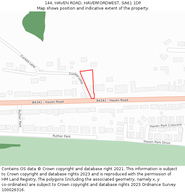 144, HAVEN ROAD, HAVERFORDWEST, SA61 1DP: Location map and indicative extent of plot