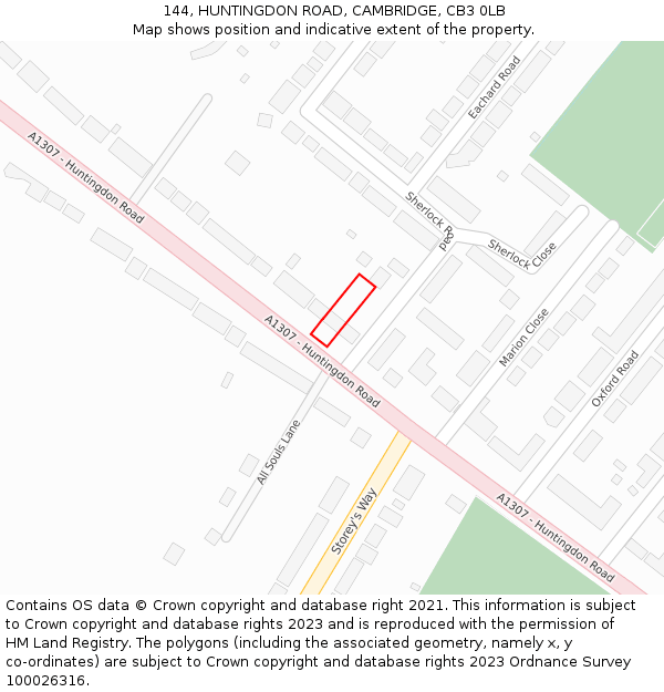 144, HUNTINGDON ROAD, CAMBRIDGE, CB3 0LB: Location map and indicative extent of plot