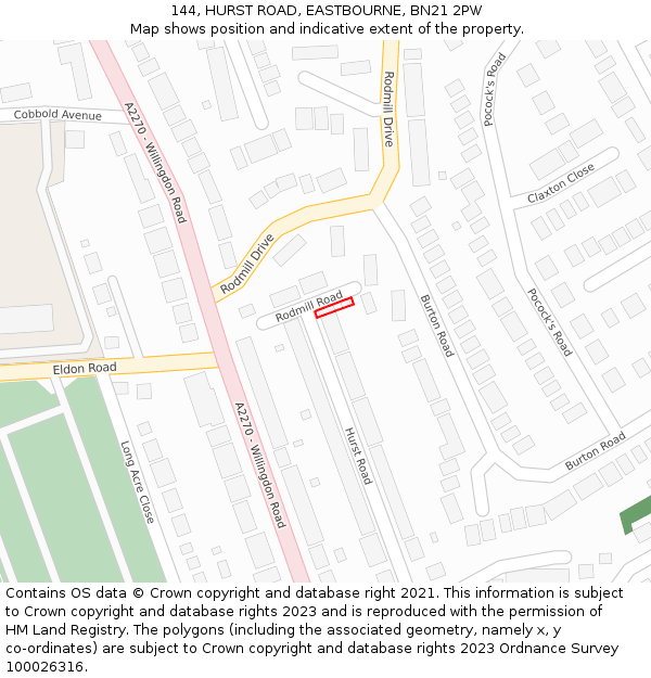 144, HURST ROAD, EASTBOURNE, BN21 2PW: Location map and indicative extent of plot