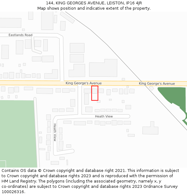 144, KING GEORGES AVENUE, LEISTON, IP16 4JR: Location map and indicative extent of plot