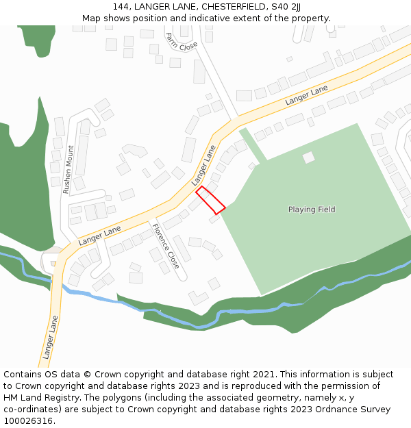 144, LANGER LANE, CHESTERFIELD, S40 2JJ: Location map and indicative extent of plot