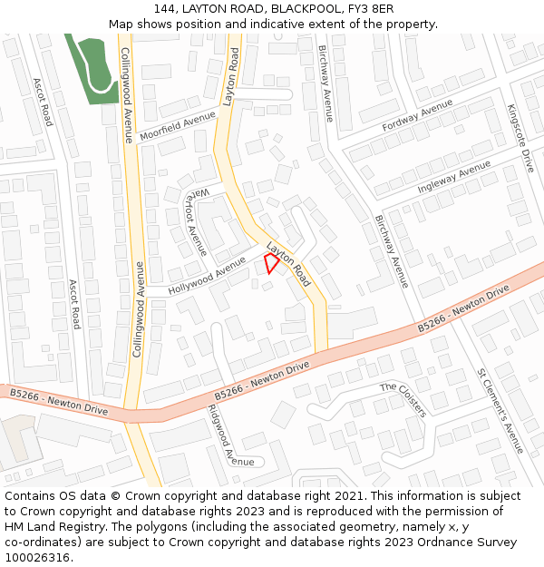 144, LAYTON ROAD, BLACKPOOL, FY3 8ER: Location map and indicative extent of plot