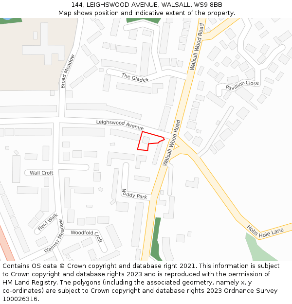 144, LEIGHSWOOD AVENUE, WALSALL, WS9 8BB: Location map and indicative extent of plot