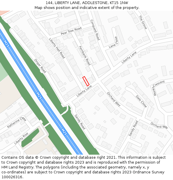 144, LIBERTY LANE, ADDLESTONE, KT15 1NW: Location map and indicative extent of plot