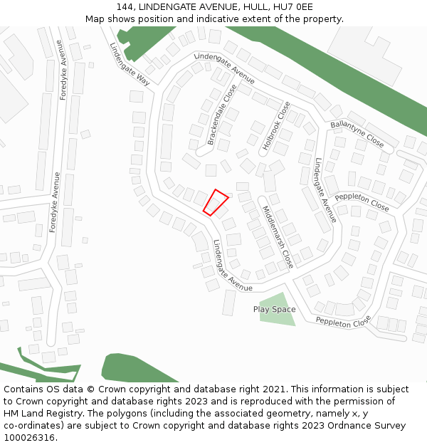 144, LINDENGATE AVENUE, HULL, HU7 0EE: Location map and indicative extent of plot