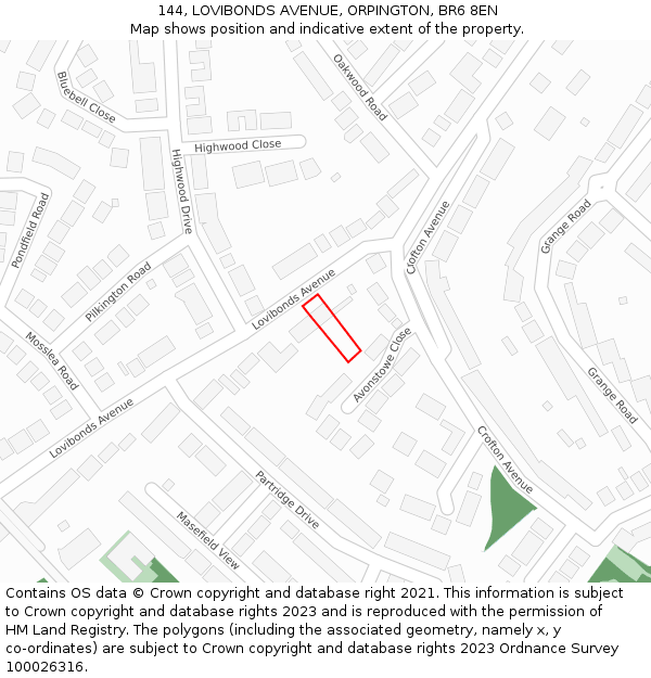 144, LOVIBONDS AVENUE, ORPINGTON, BR6 8EN: Location map and indicative extent of plot