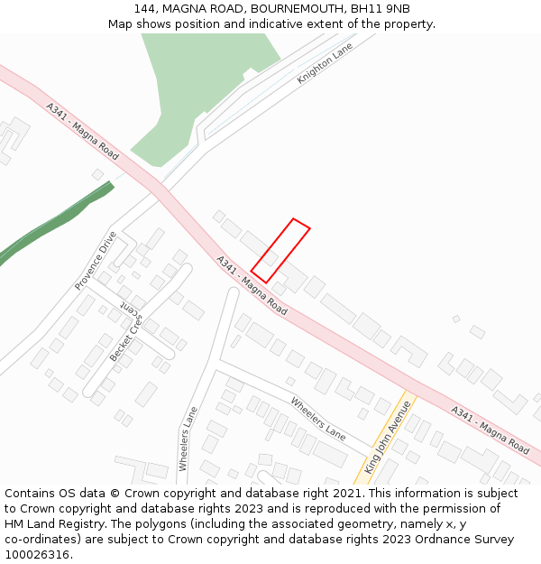 144, MAGNA ROAD, BOURNEMOUTH, BH11 9NB: Location map and indicative extent of plot